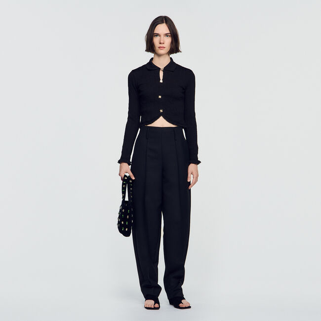 Smocked T-shirt with jewel buttons - Women | Sandro Paris