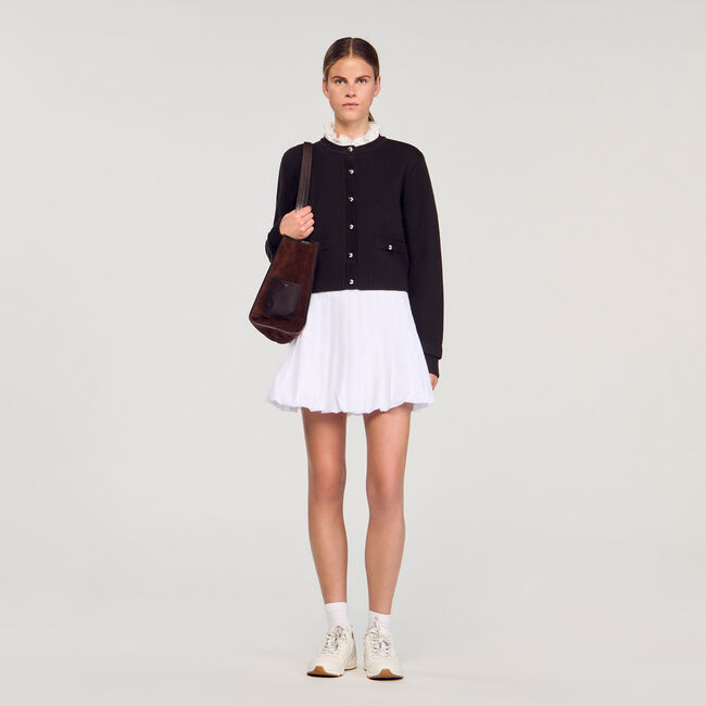 Cardigan with removable ruffle collar