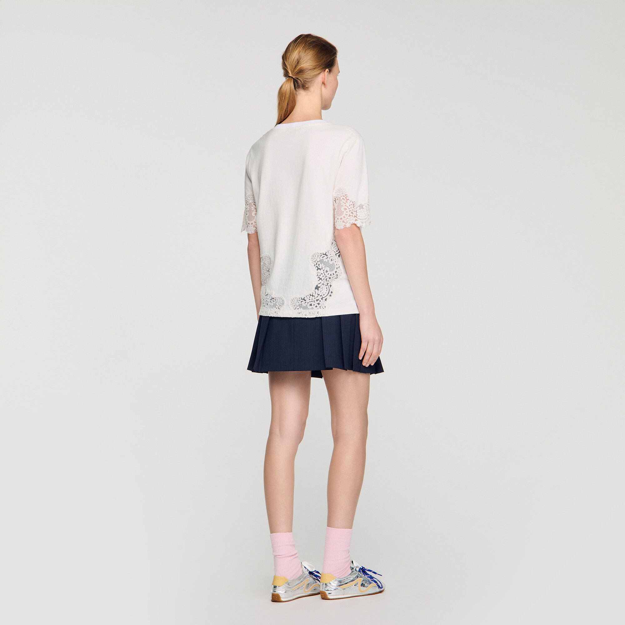 Cotton T-shirt with lace detail