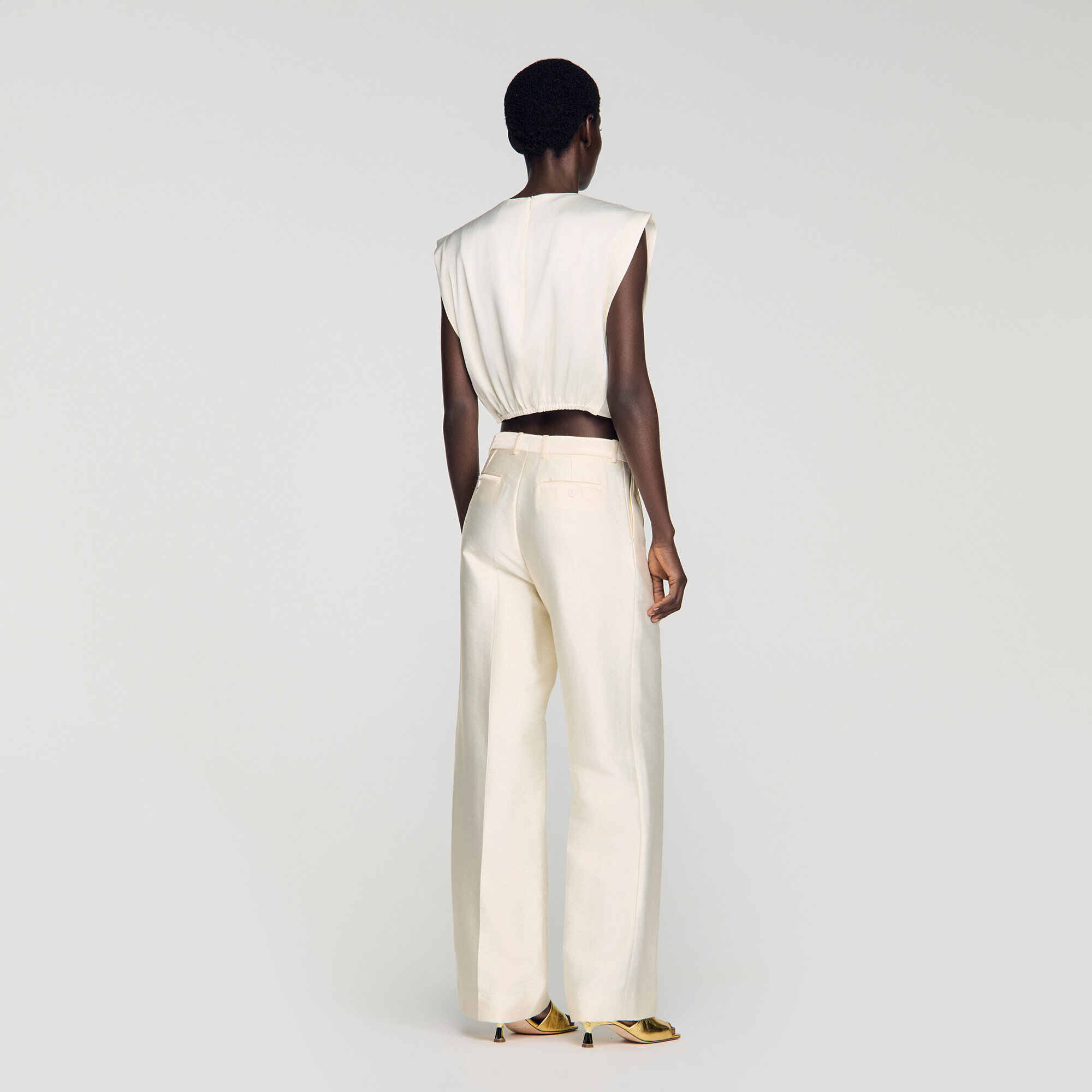 Pleated satin crop top