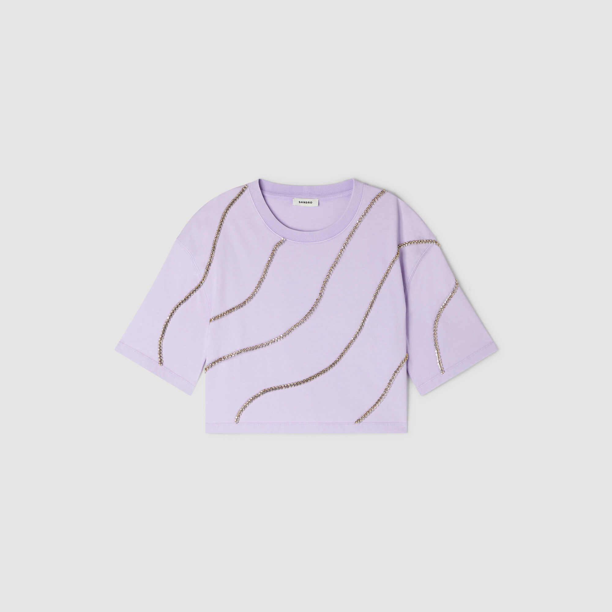 SANDRO ビジュー Tシャツ Rhinestone cropped T-shirt purple For Women | Sandro Paris