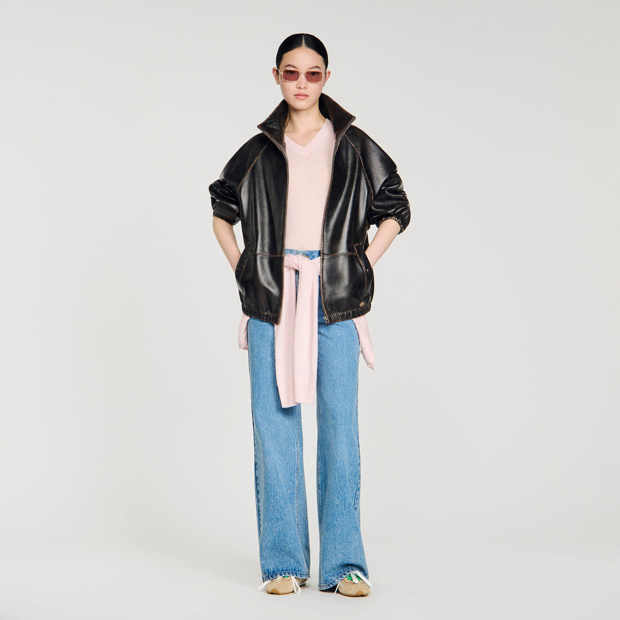 Distressed leather jacket