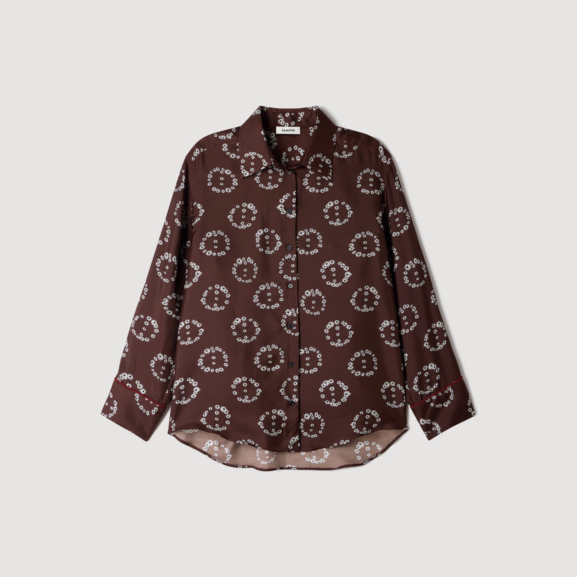 Floral print silk shirt brown For Women | Sandro Paris