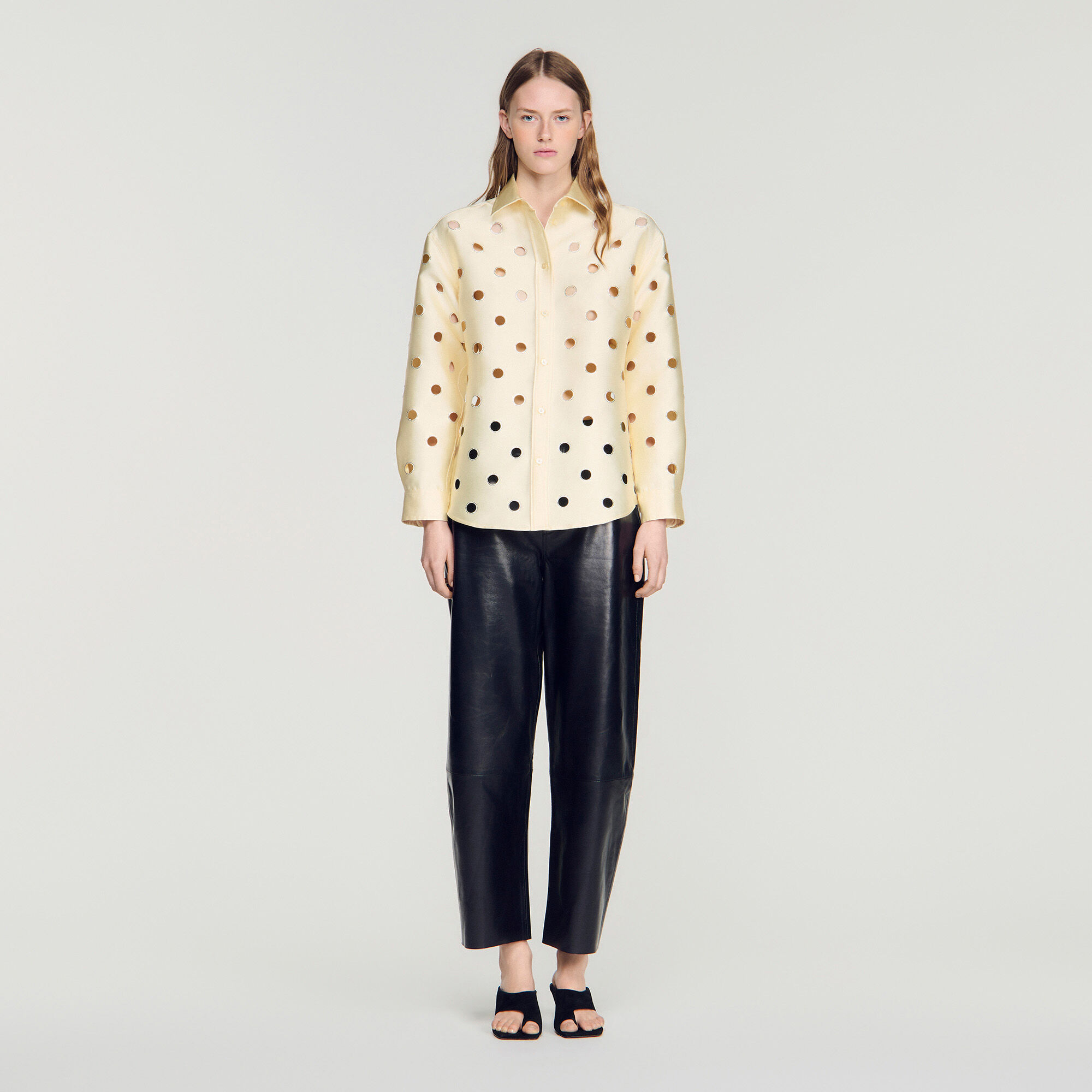 Openwork rhinestone shirt