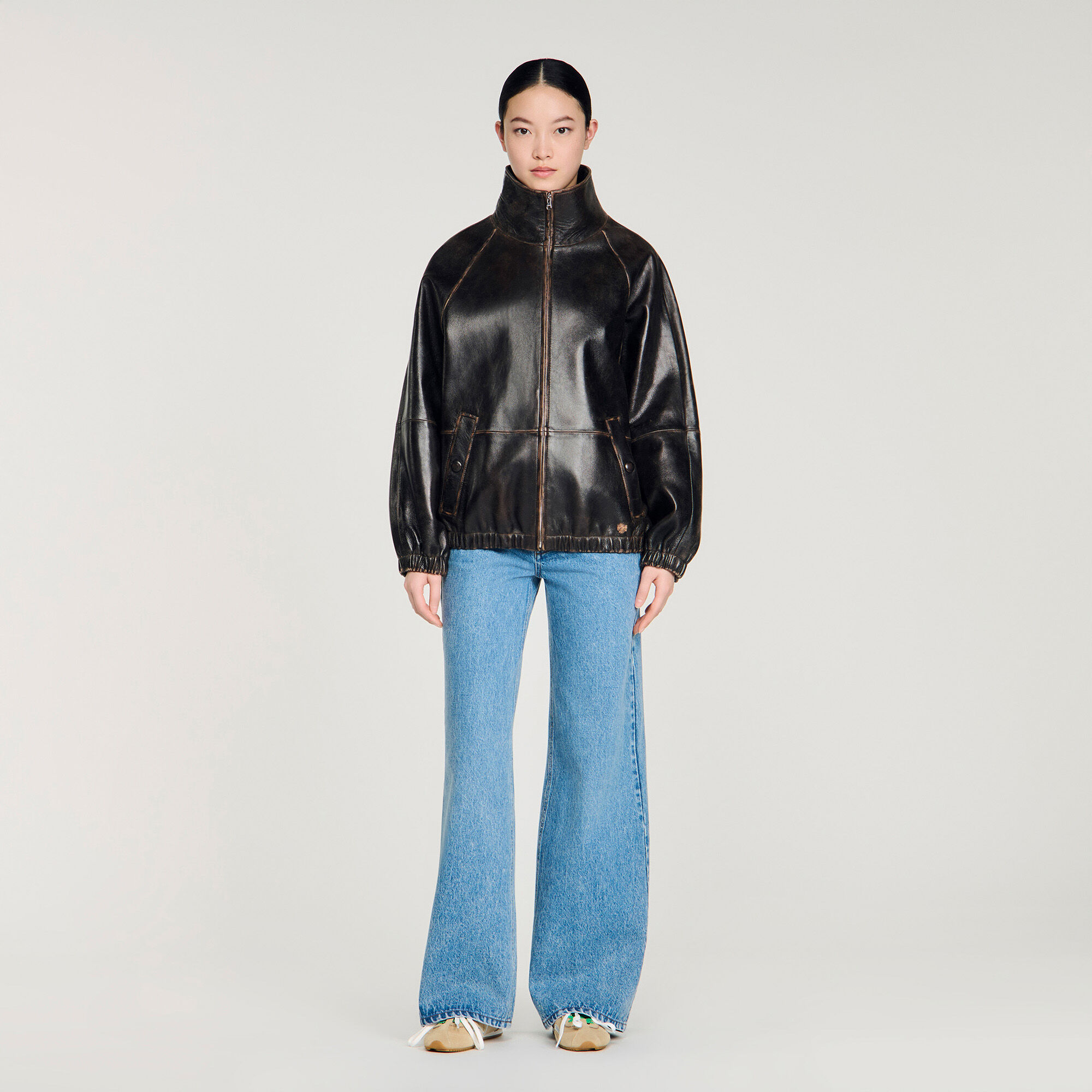 Distressed leather jacket