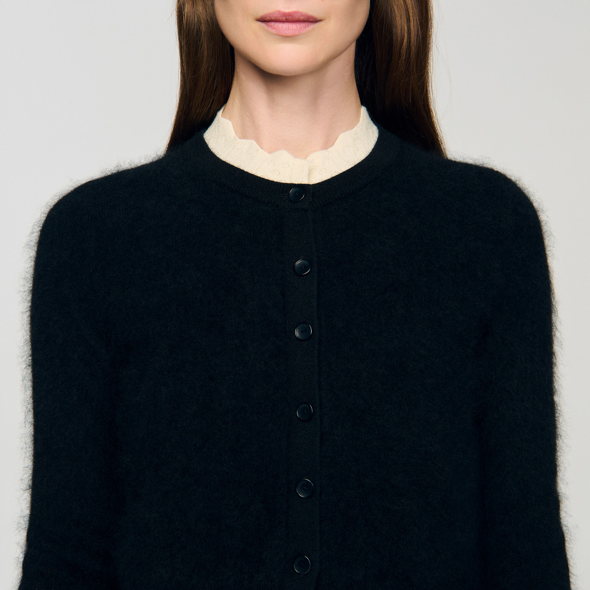 Pointelle collar cardigan Pointelle collar cardigan