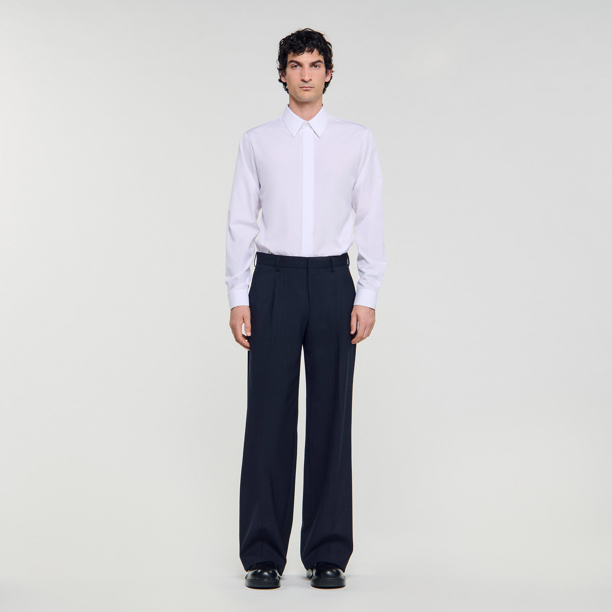 Wide-leg wool suit trousers