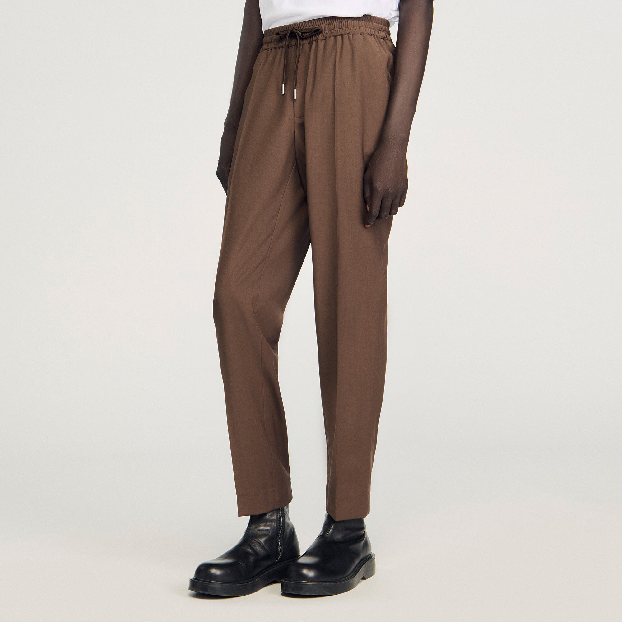 Elasticated straight-leg trousers
