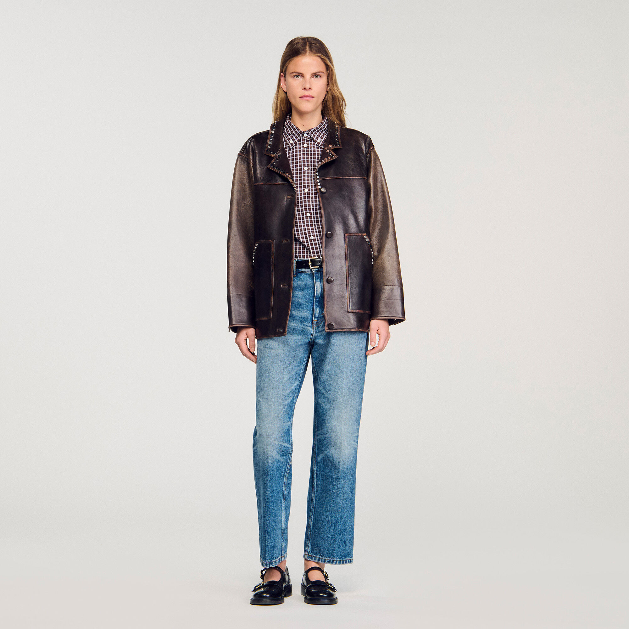 Oversized leather jacket with studs Oversized leather jacket with studs