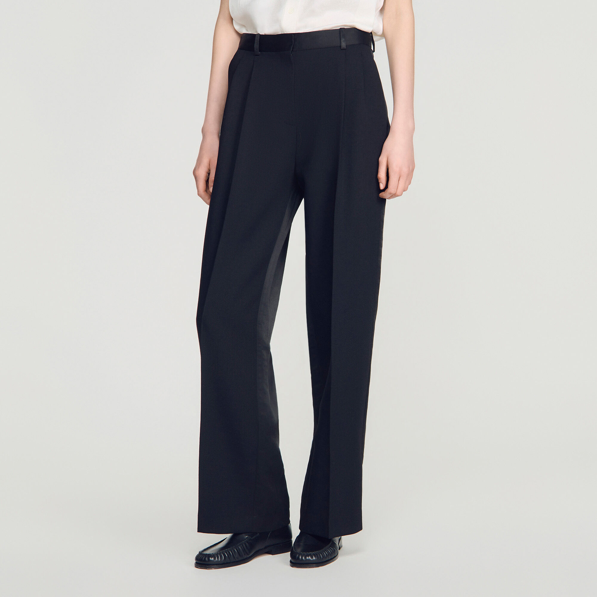 Mixed-material satin trousers