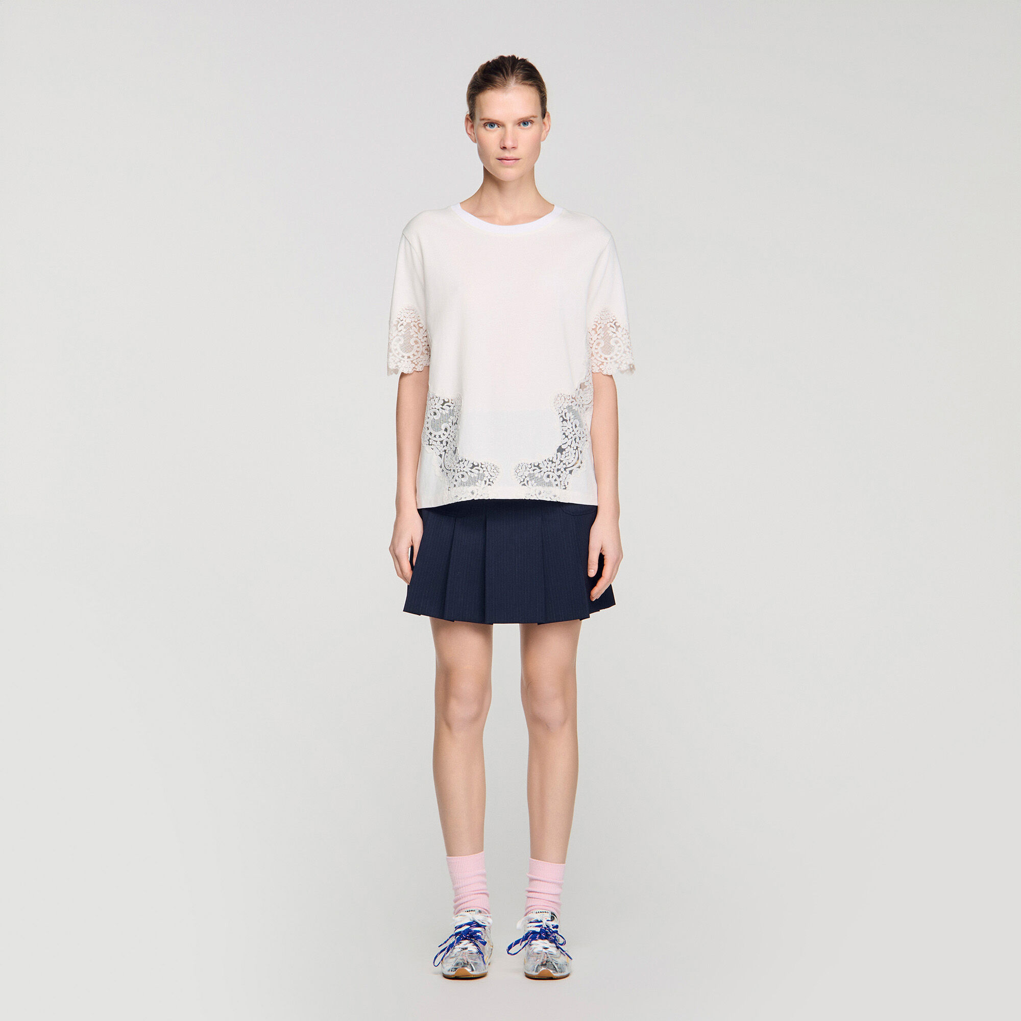 Cotton T-shirt with lace detail