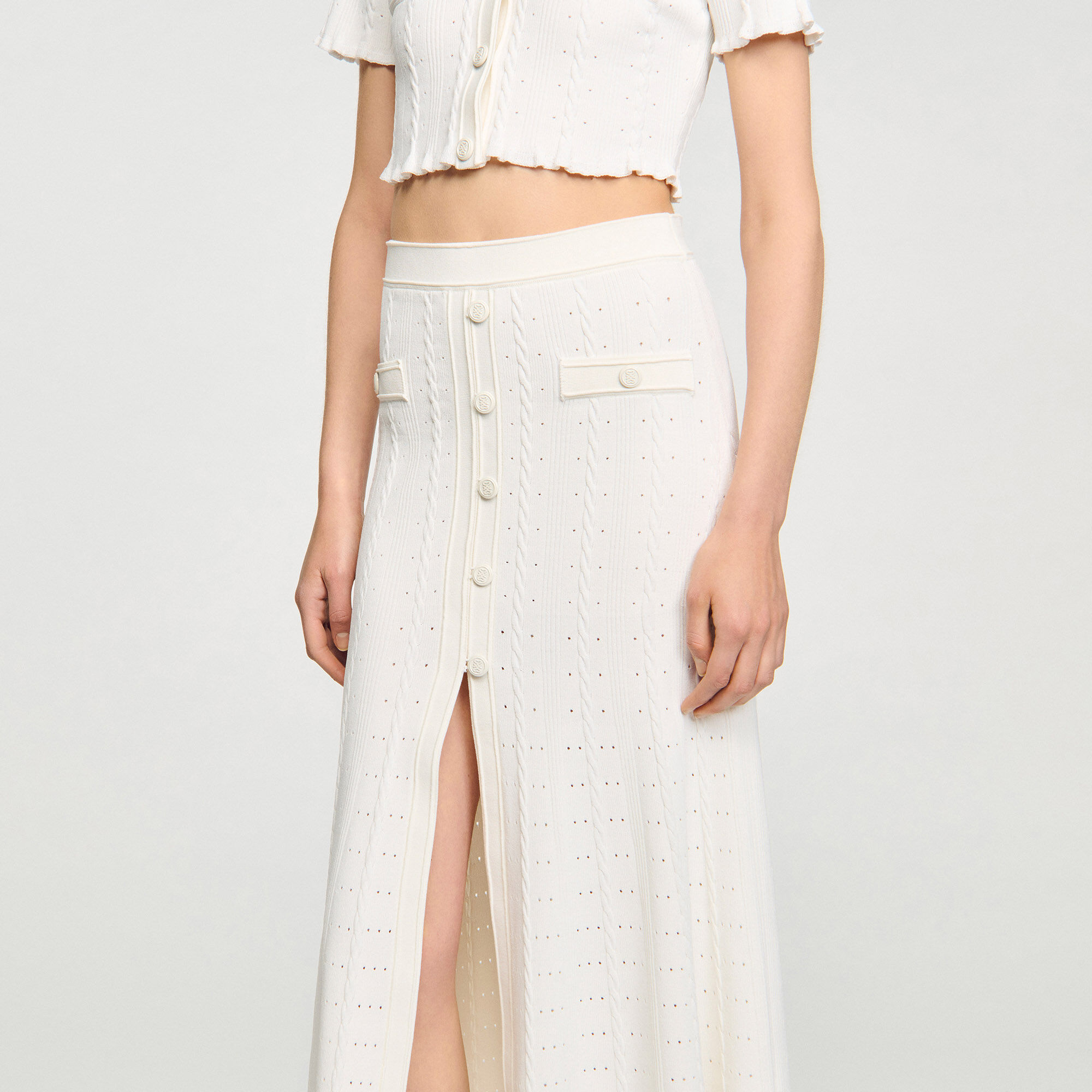 Pointelle knit maxi skirt