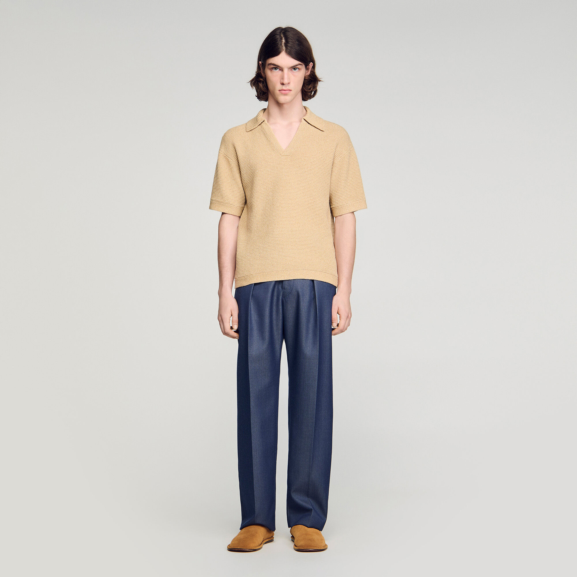 Jute-effect polo shirt