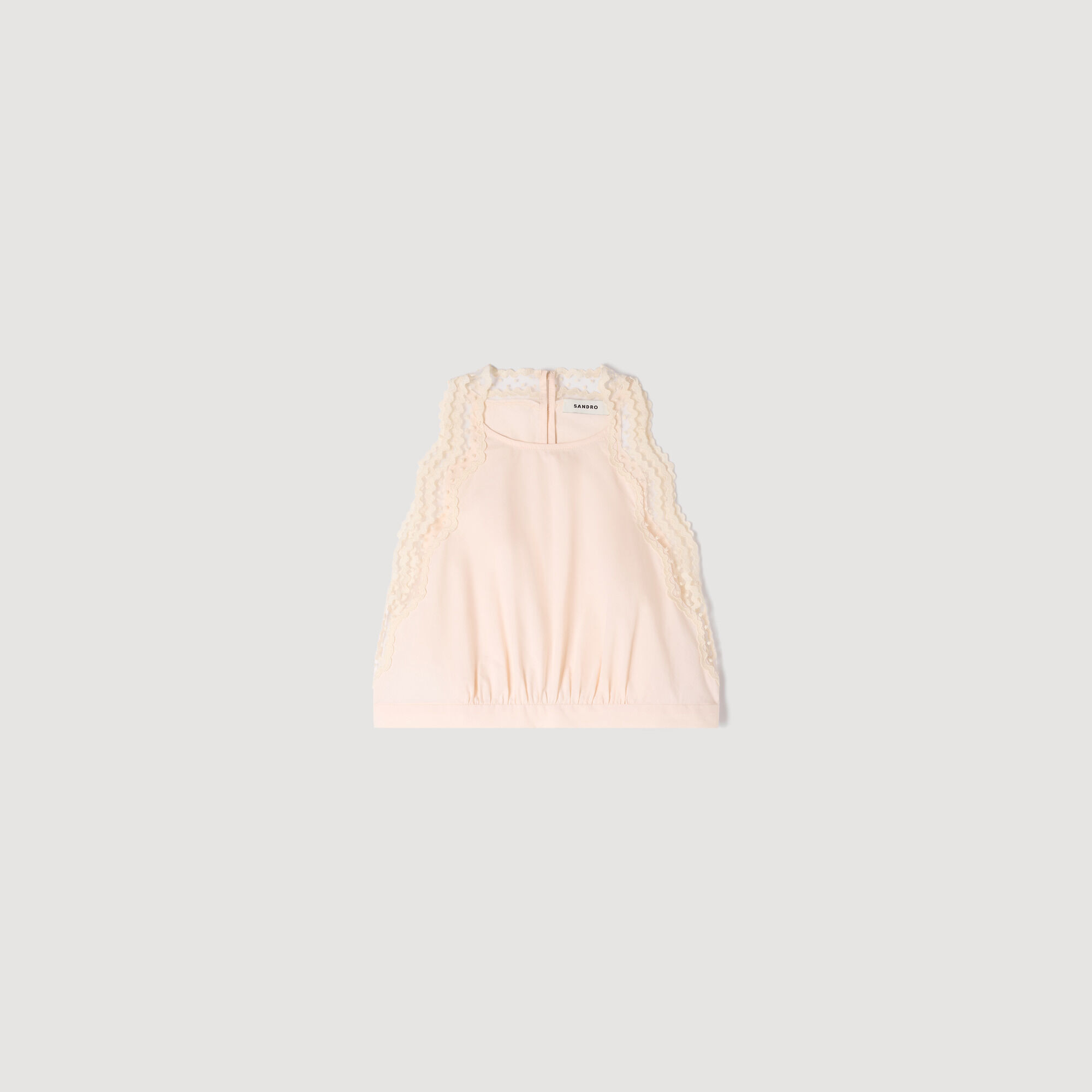 Cotton crop top with lace trim