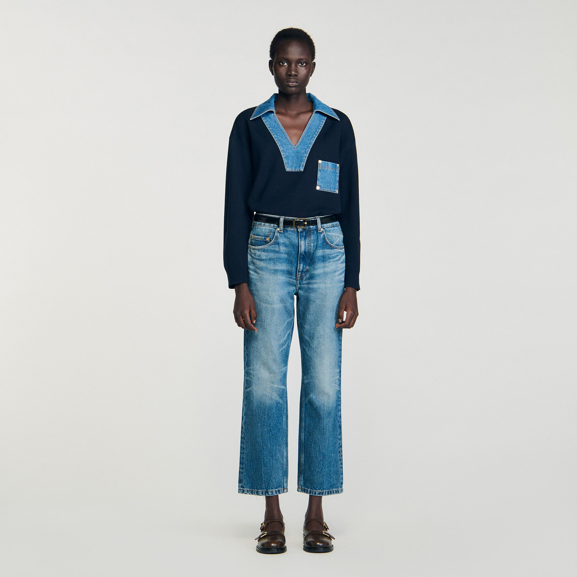 Jumper with denim details Jumper with denim details