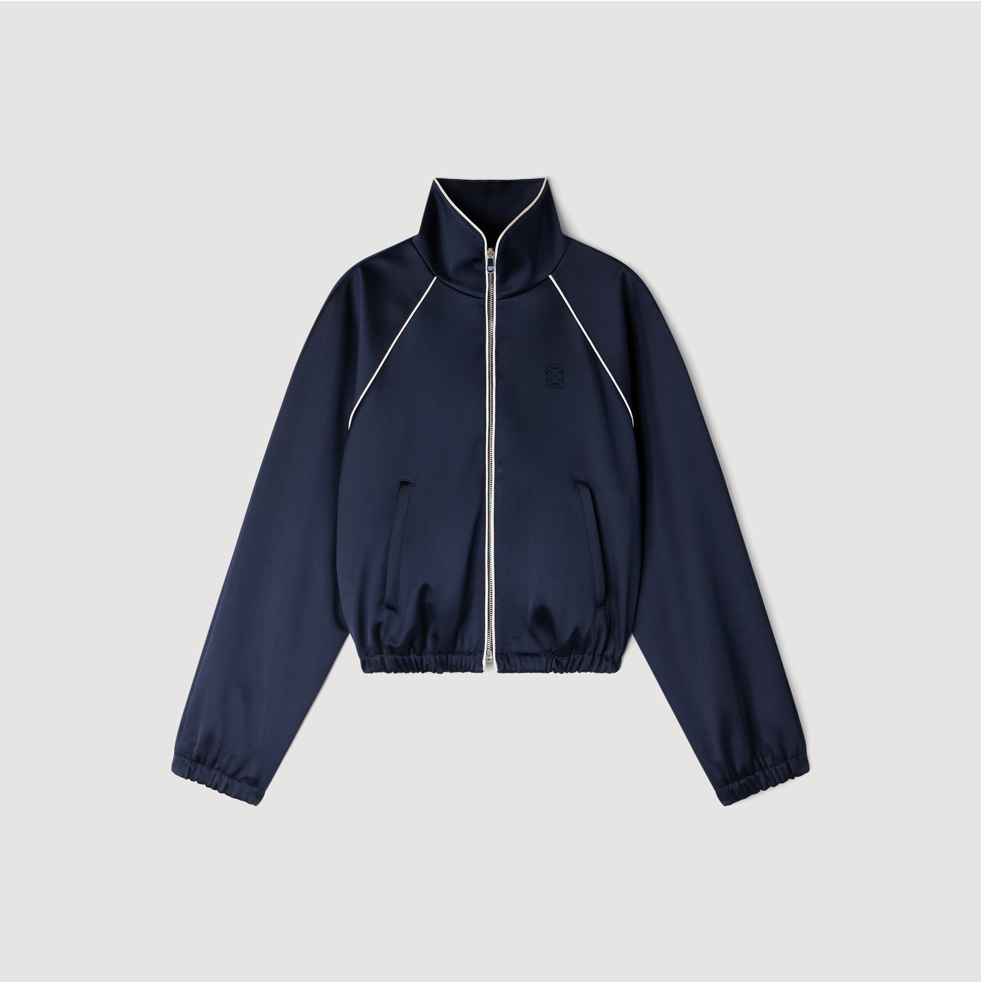 Embroidered cropped satin jacket