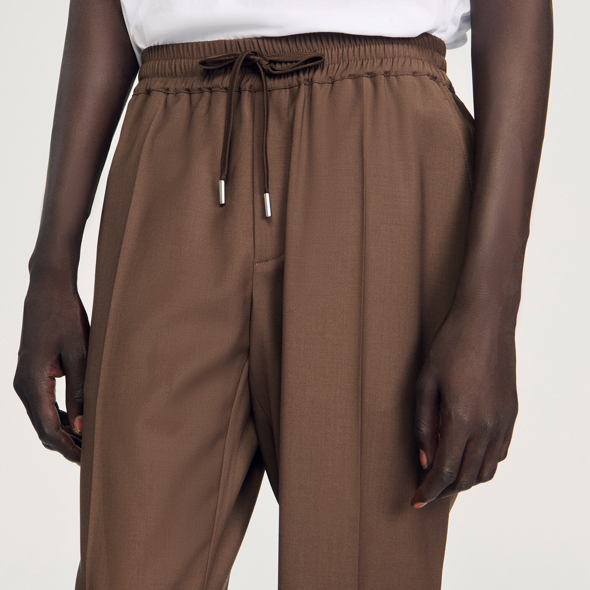 Elasticated straight-leg trousers