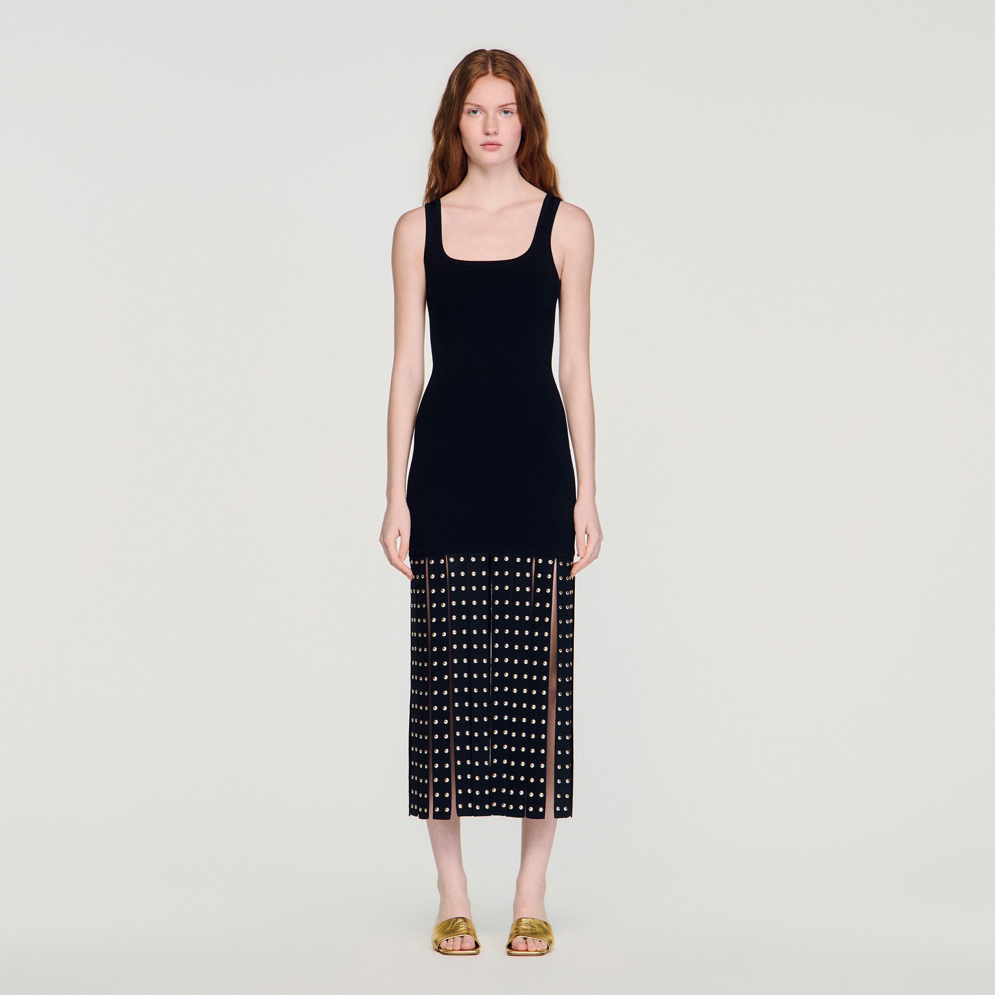 Fringed knit maxi dress