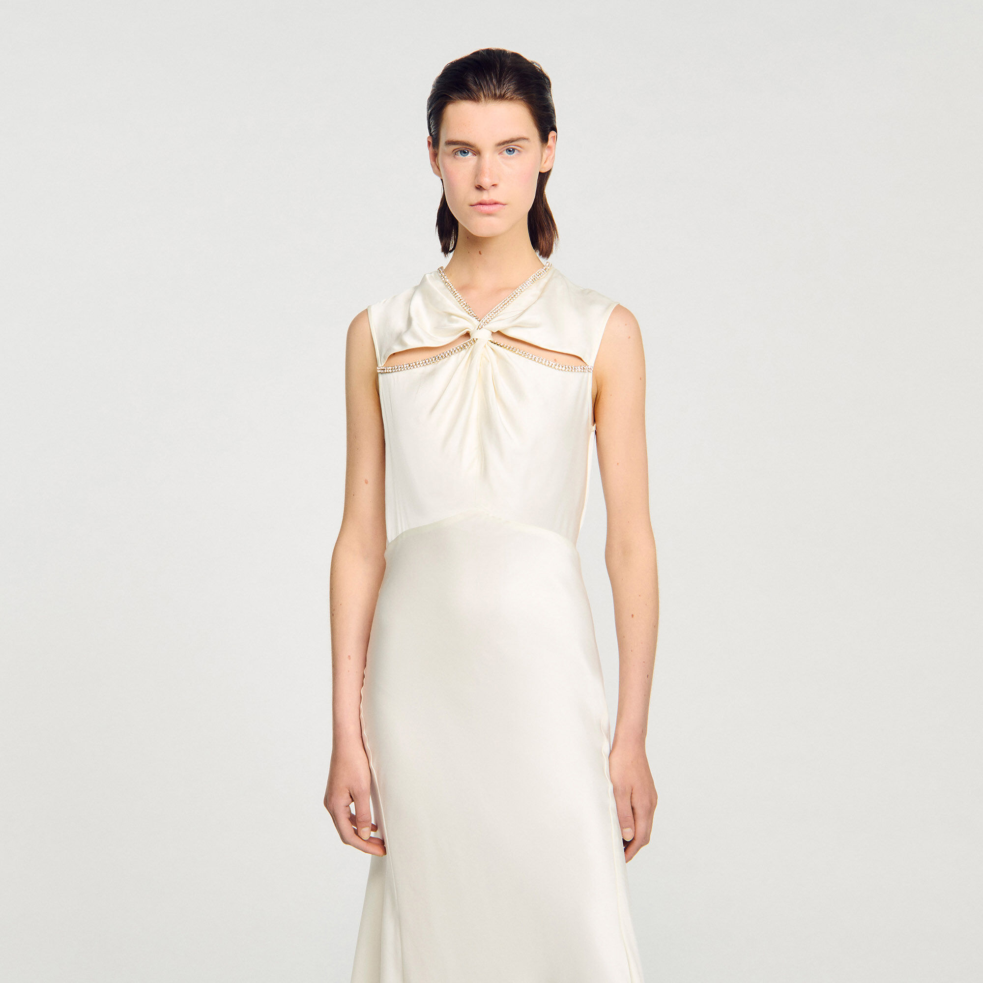 Satin maxi dress with rhinestones Satin maxi dress with rhinestones