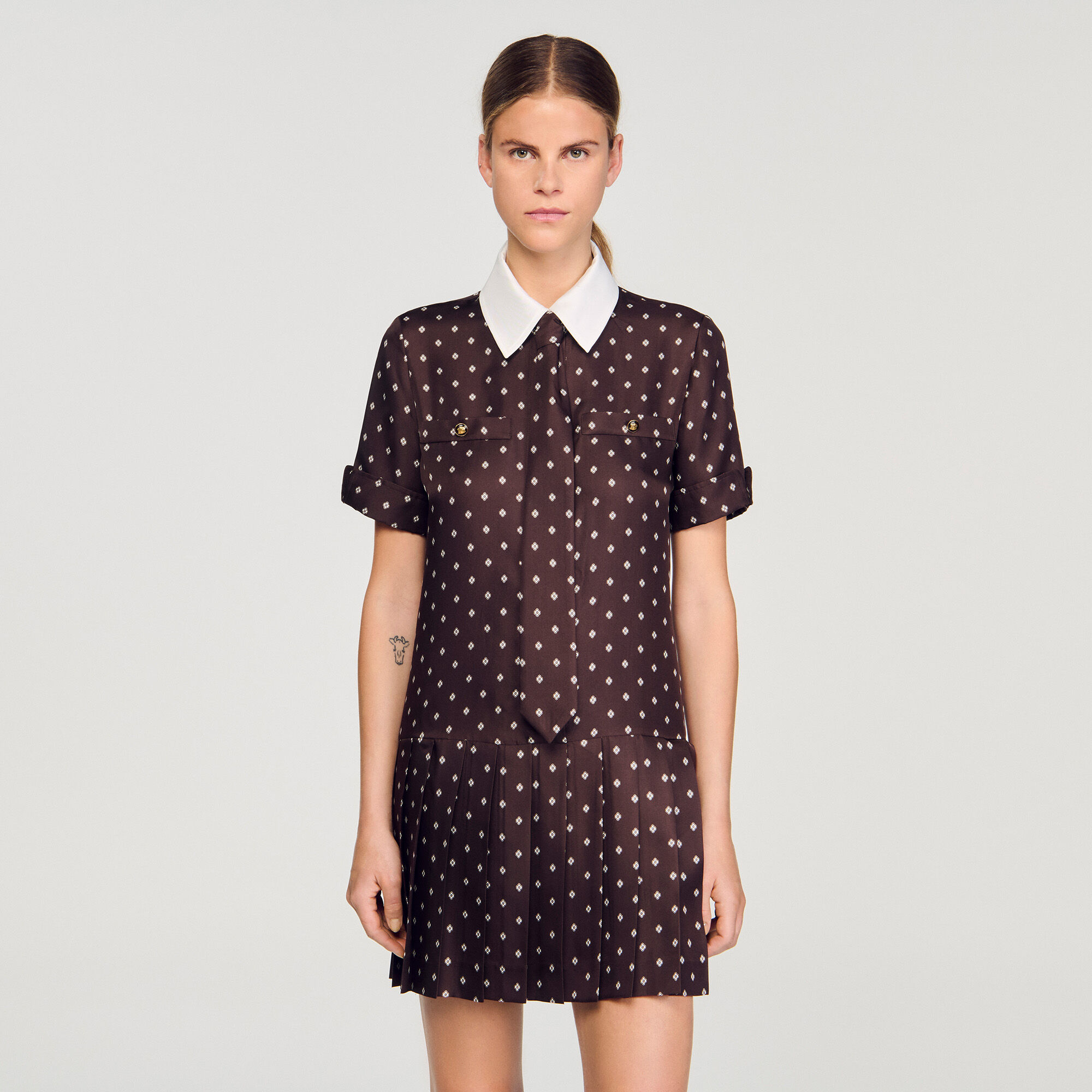 Printed satin-effect short dress Printed satin-effect short dress