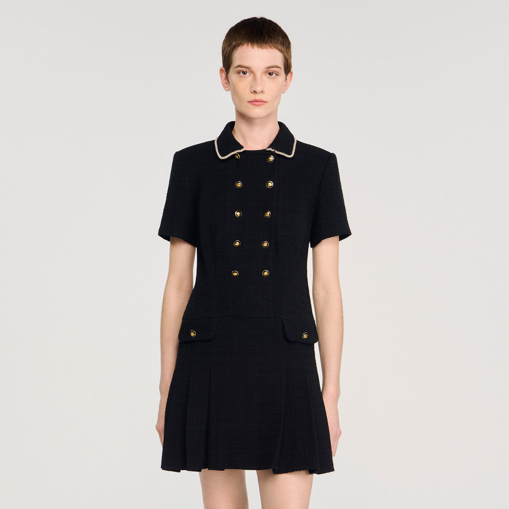 Short buttoned tweed dress