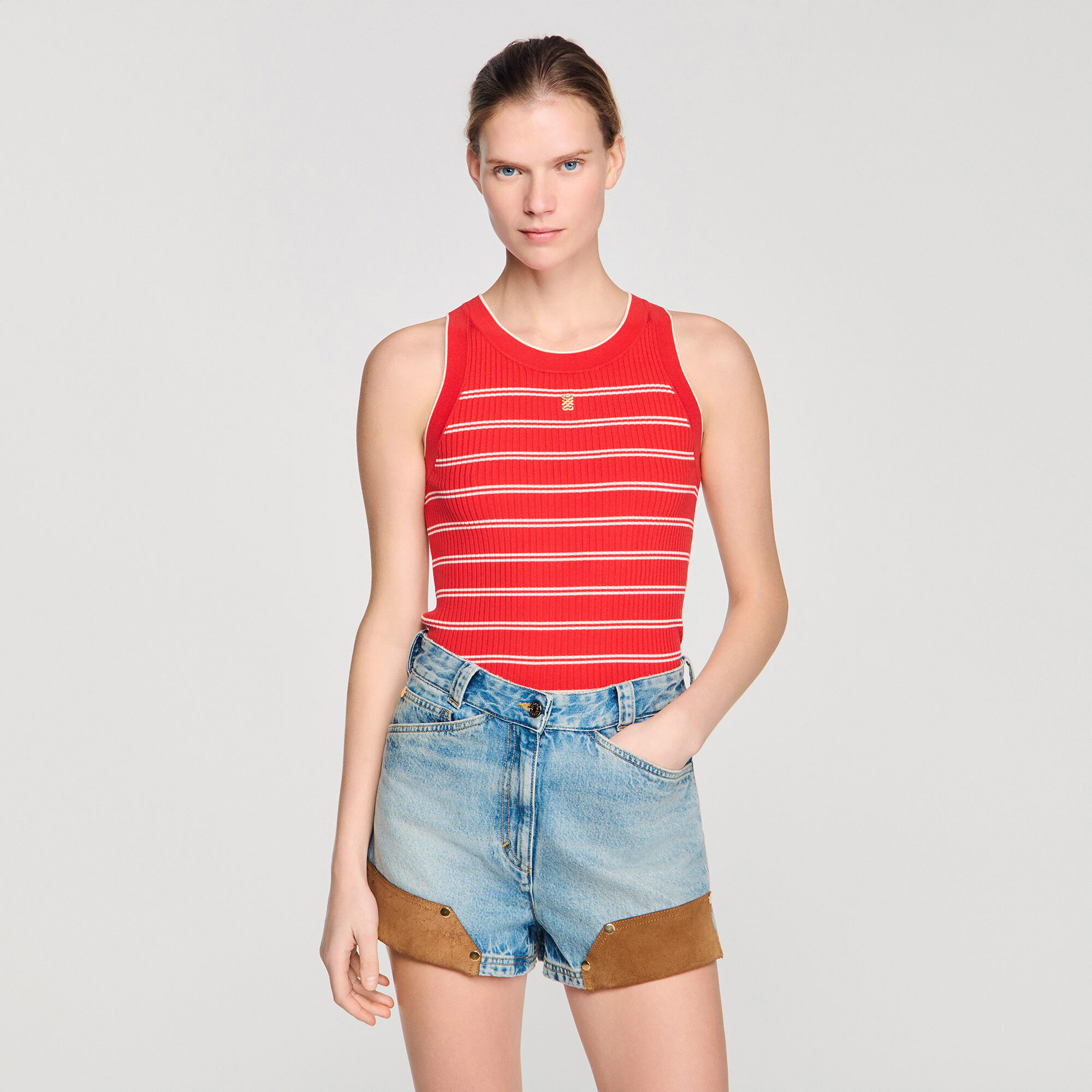 Striped ribbed vest top