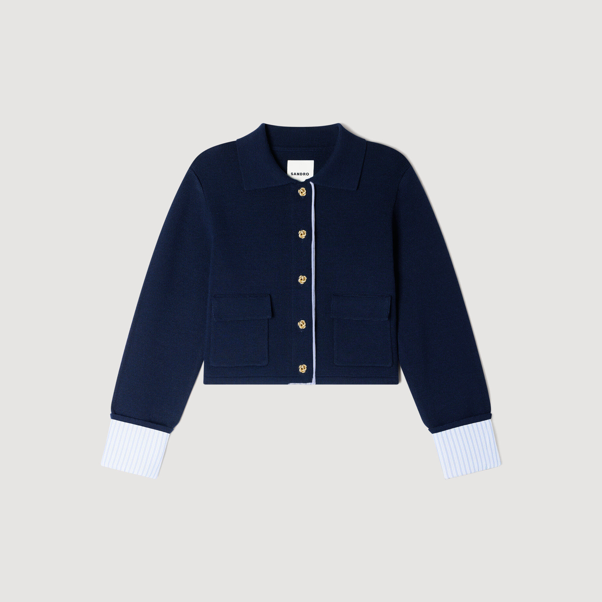 Polo cardigan with poplin details