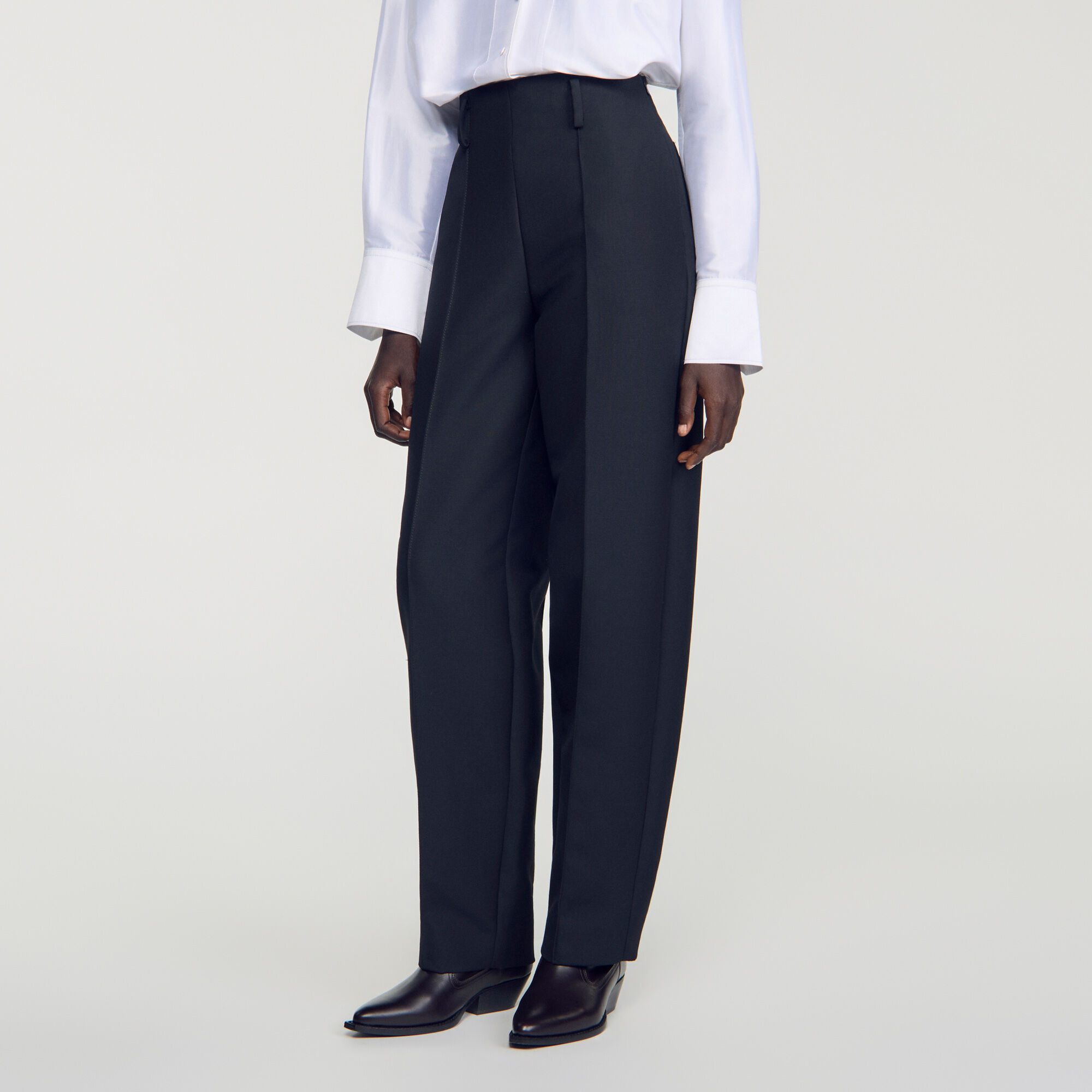 Barrel-leg tweed trousers - Women | Sandro Paris