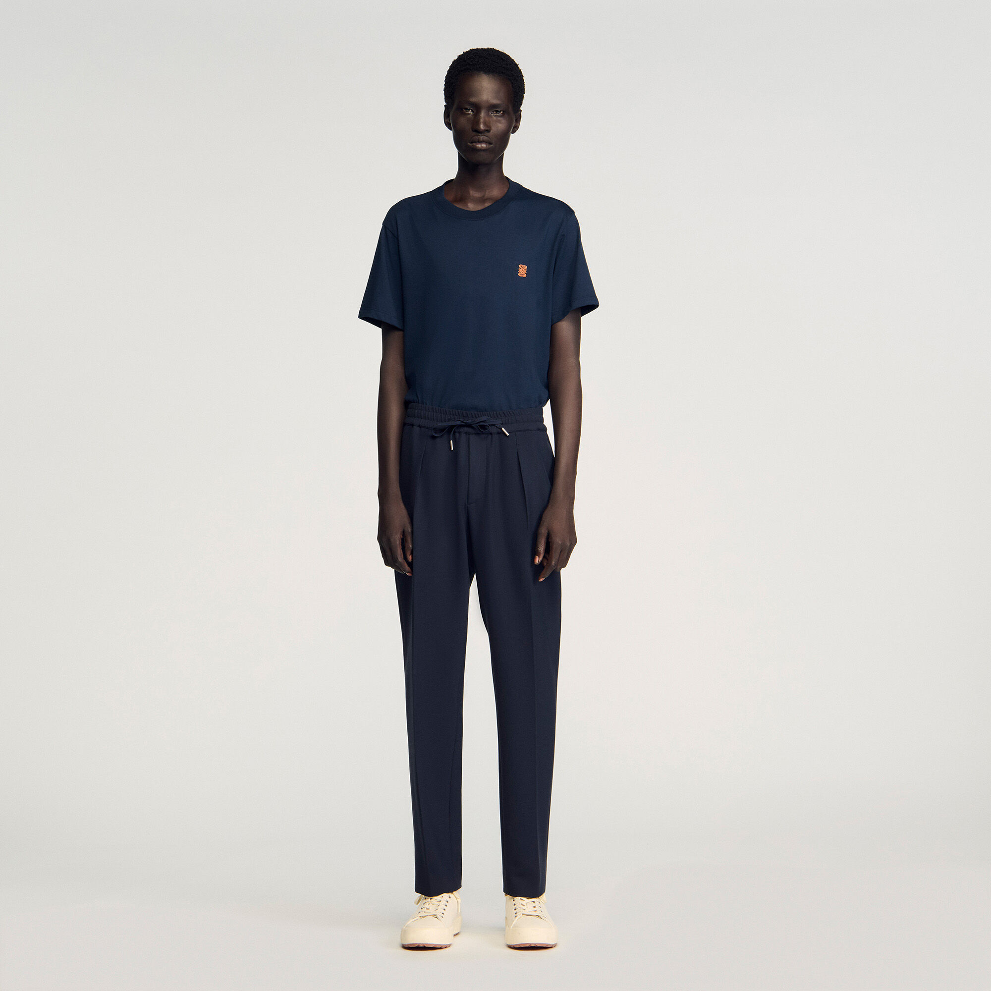 Elasticated straight-leg trousers