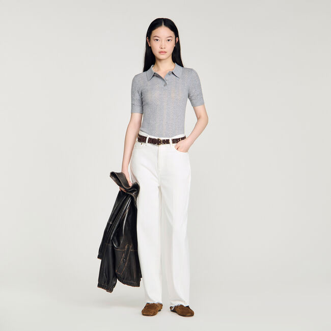 Pointelle polo-neck wool jumper