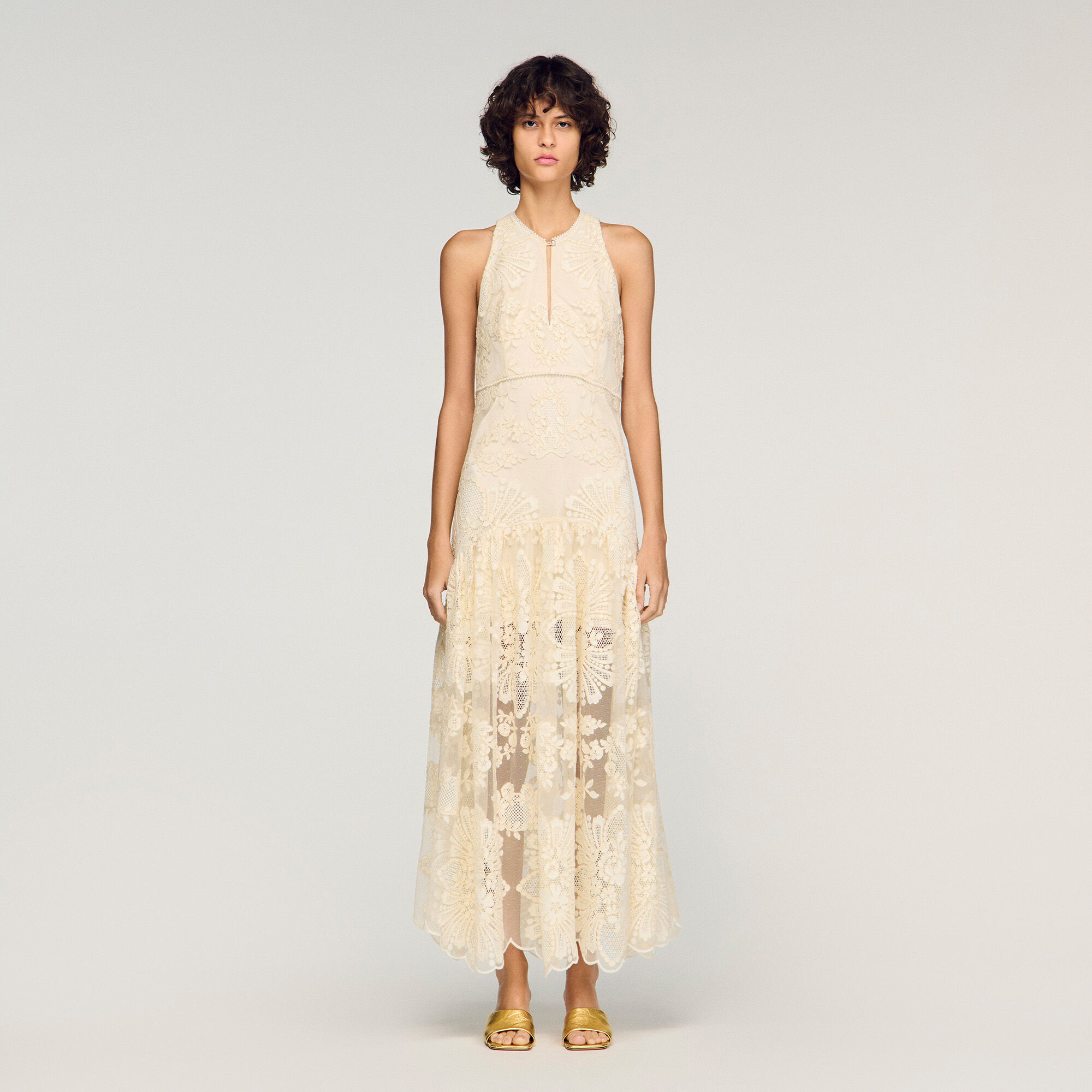 Floral cotton guipure maxi dress