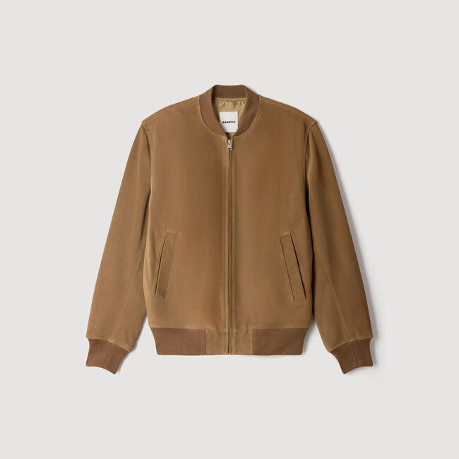 Zip-up split leather jacket