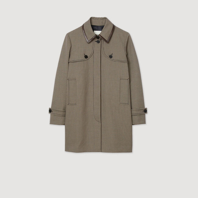 Houndstooth trench, leather collar