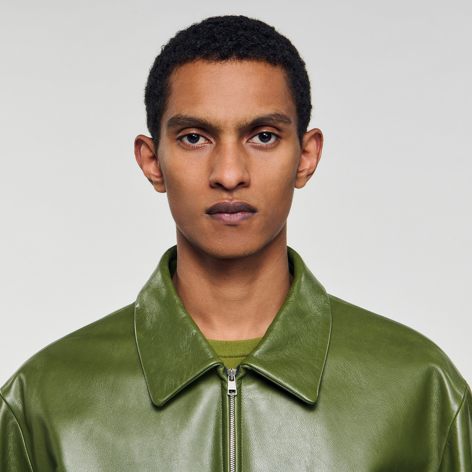 Zip-up leather jacket