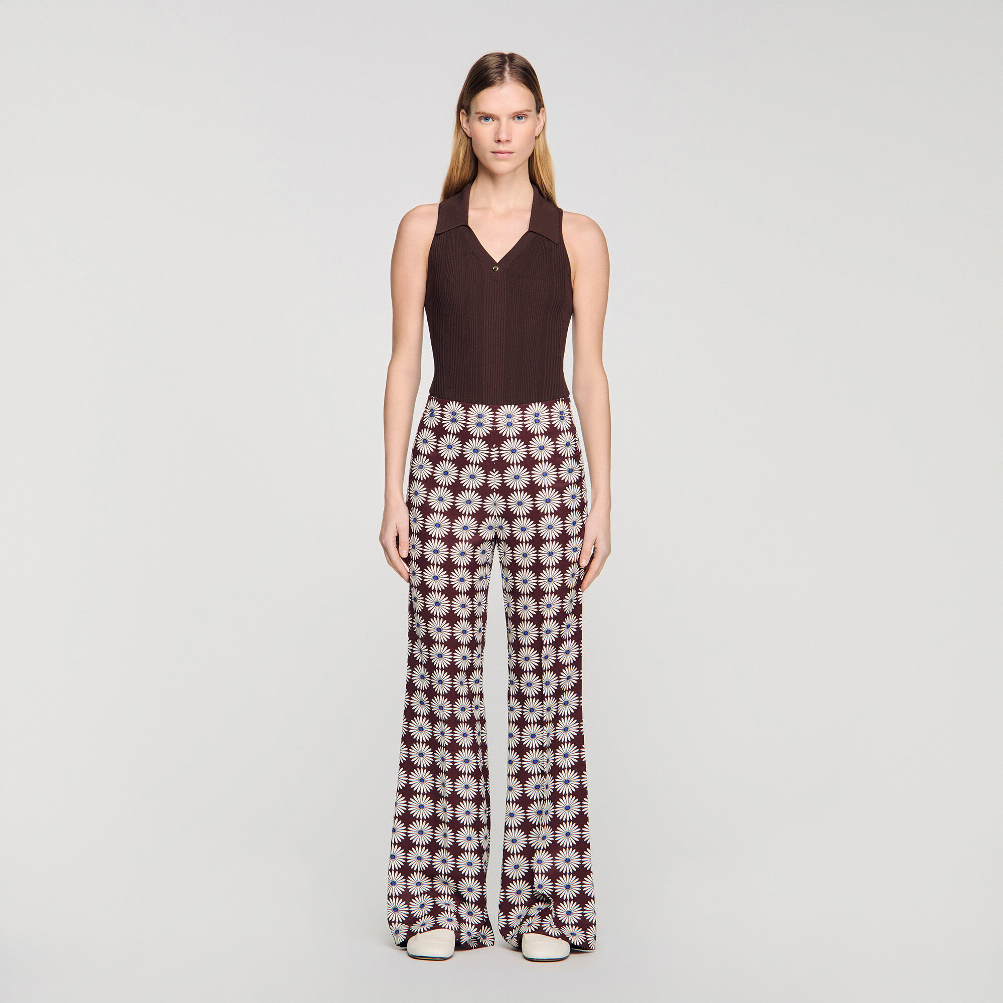 Floral-print floaty trousers