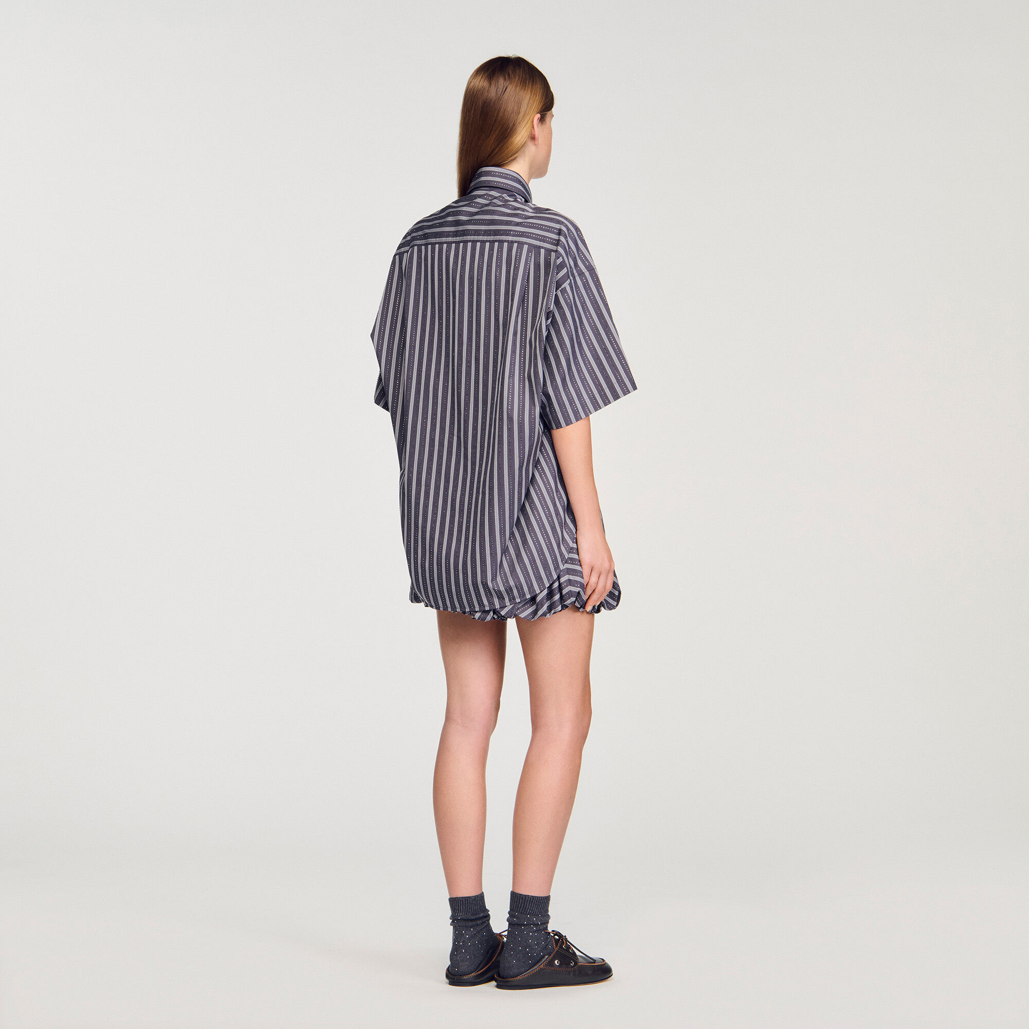 Oversized striped rhinestone shirt