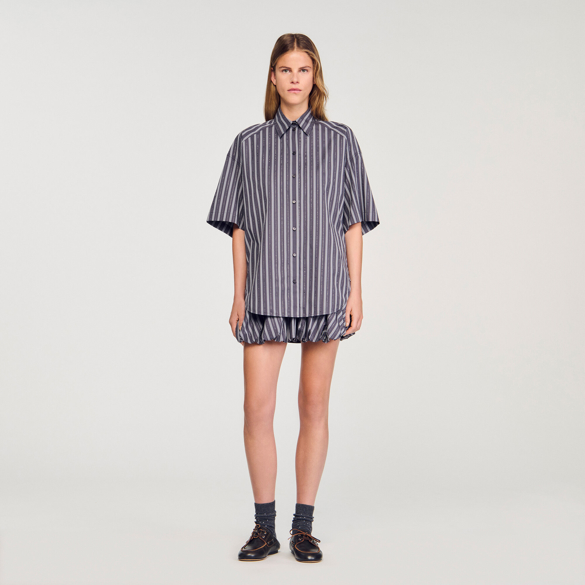 Oversized striped rhinestone shirt