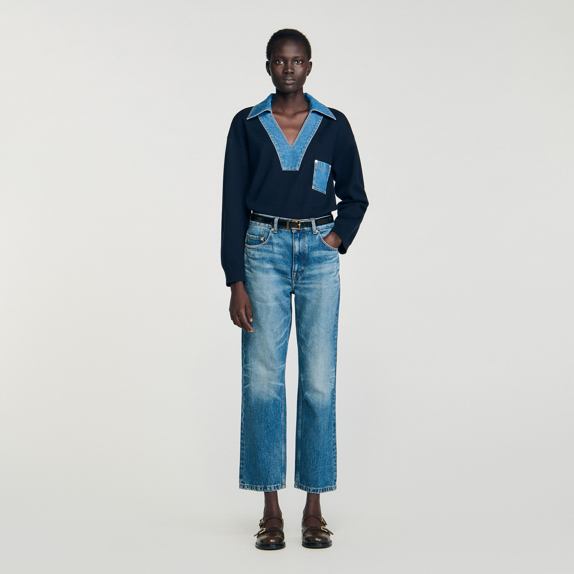Jumper with denim details Jumper with denim details