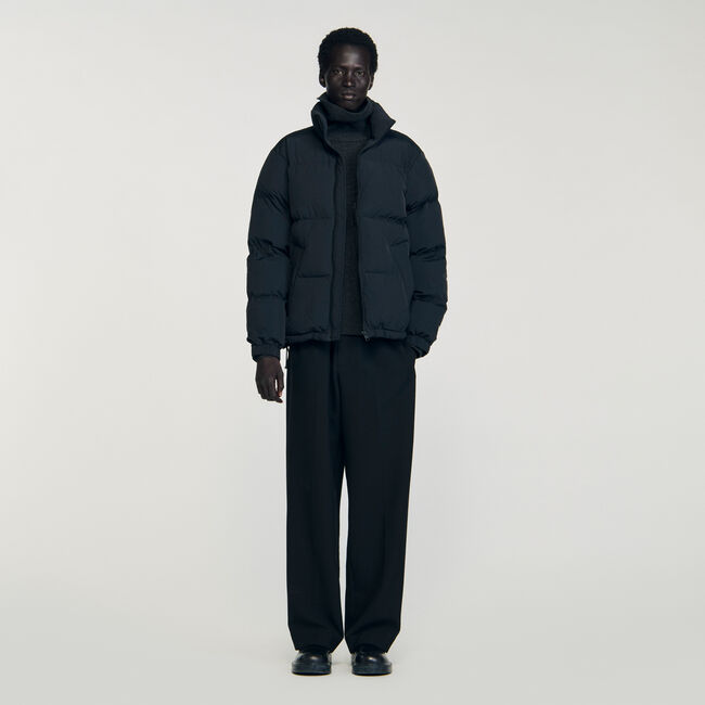 Hooded puffer with high collar