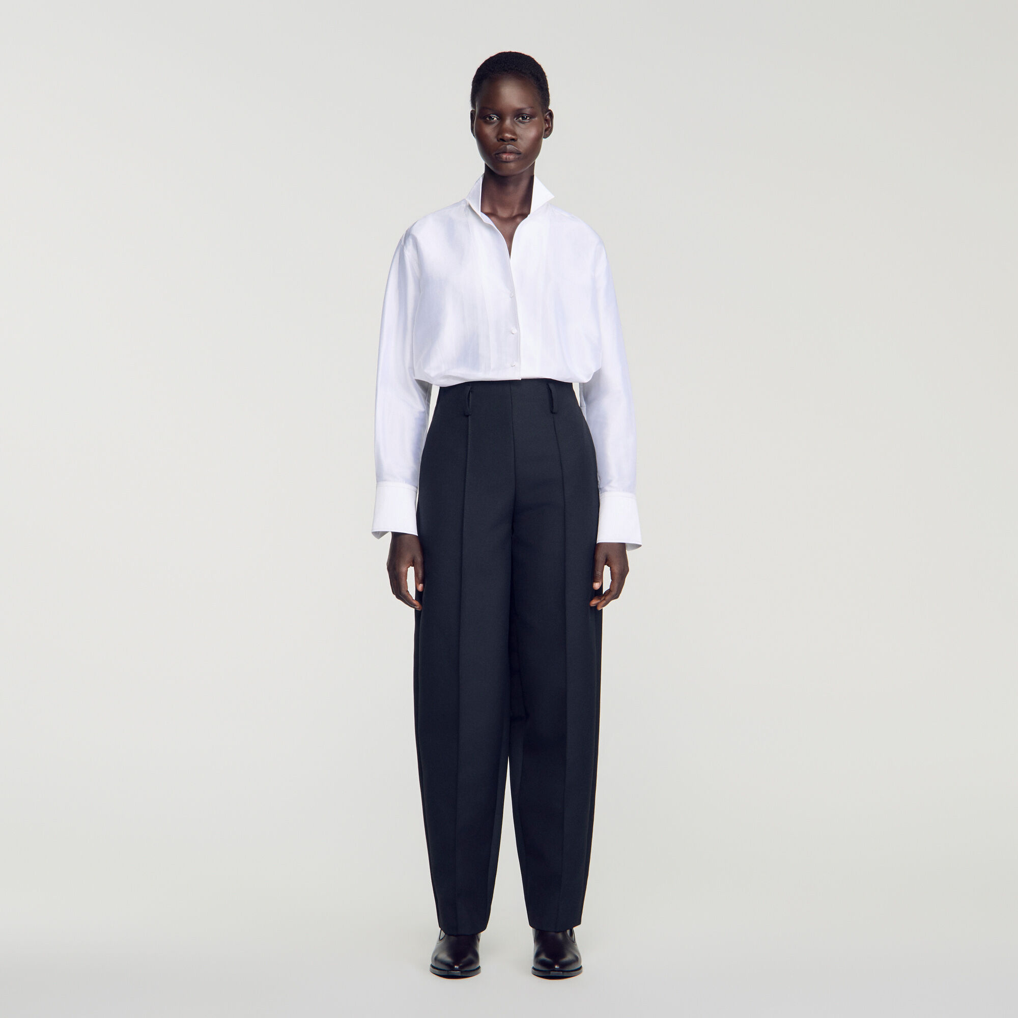Barrel-leg tweed trousers - Women | Sandro Paris
