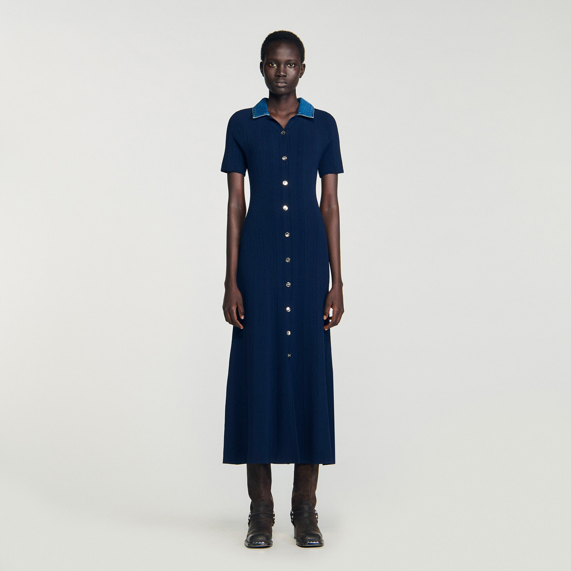 Denim collar knit maxi dress Denim collar knit maxi dress