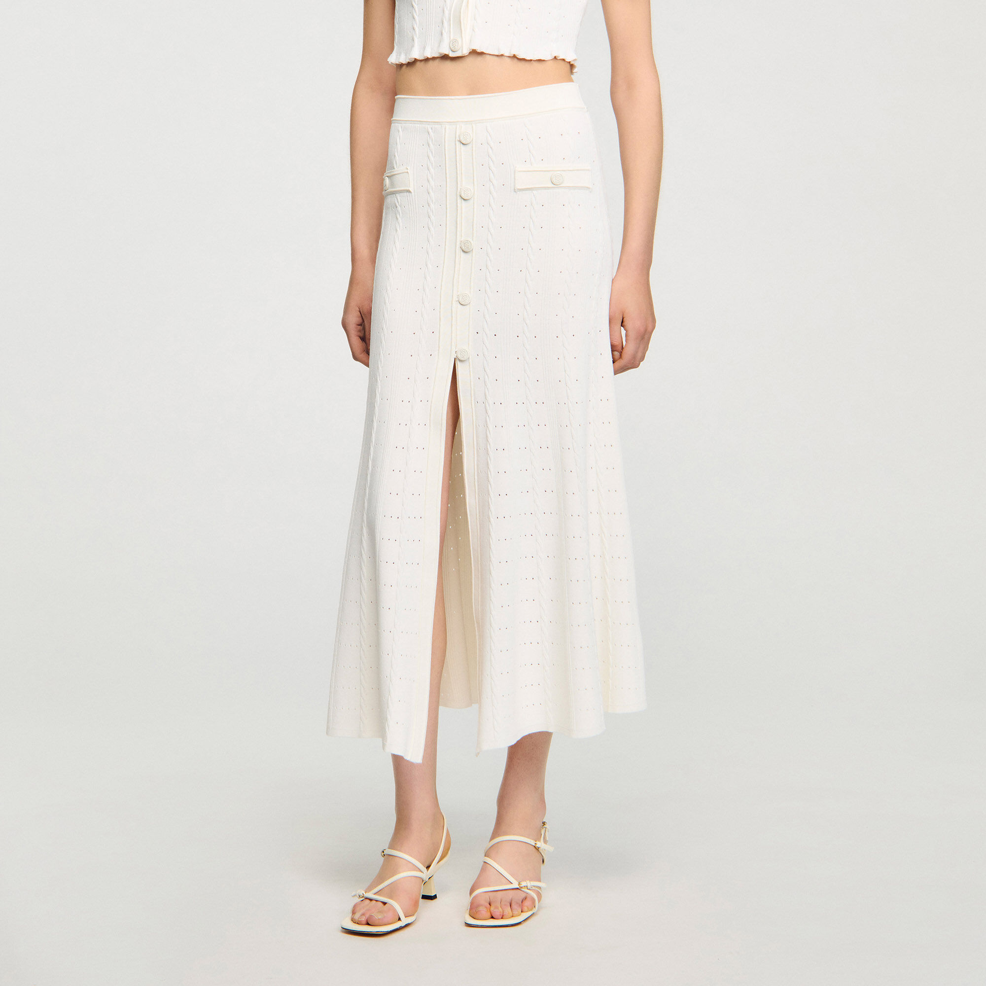 Pointelle knit maxi skirt