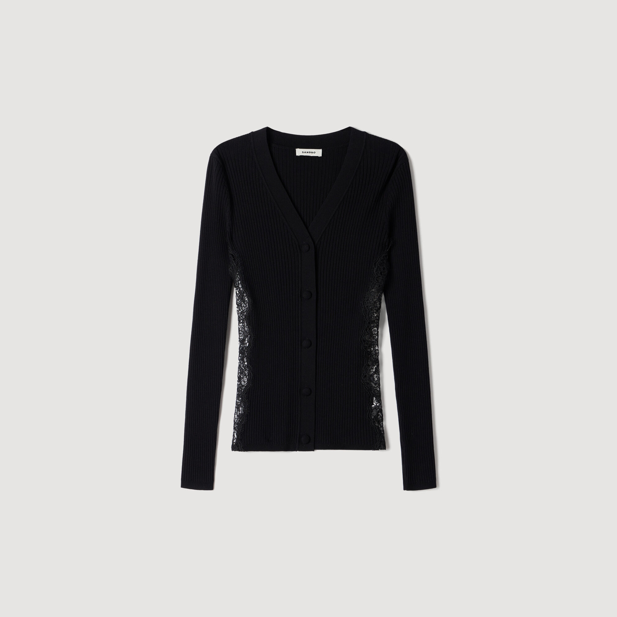 Cardigan with lace panel black / gray For Women | Sandro Paris