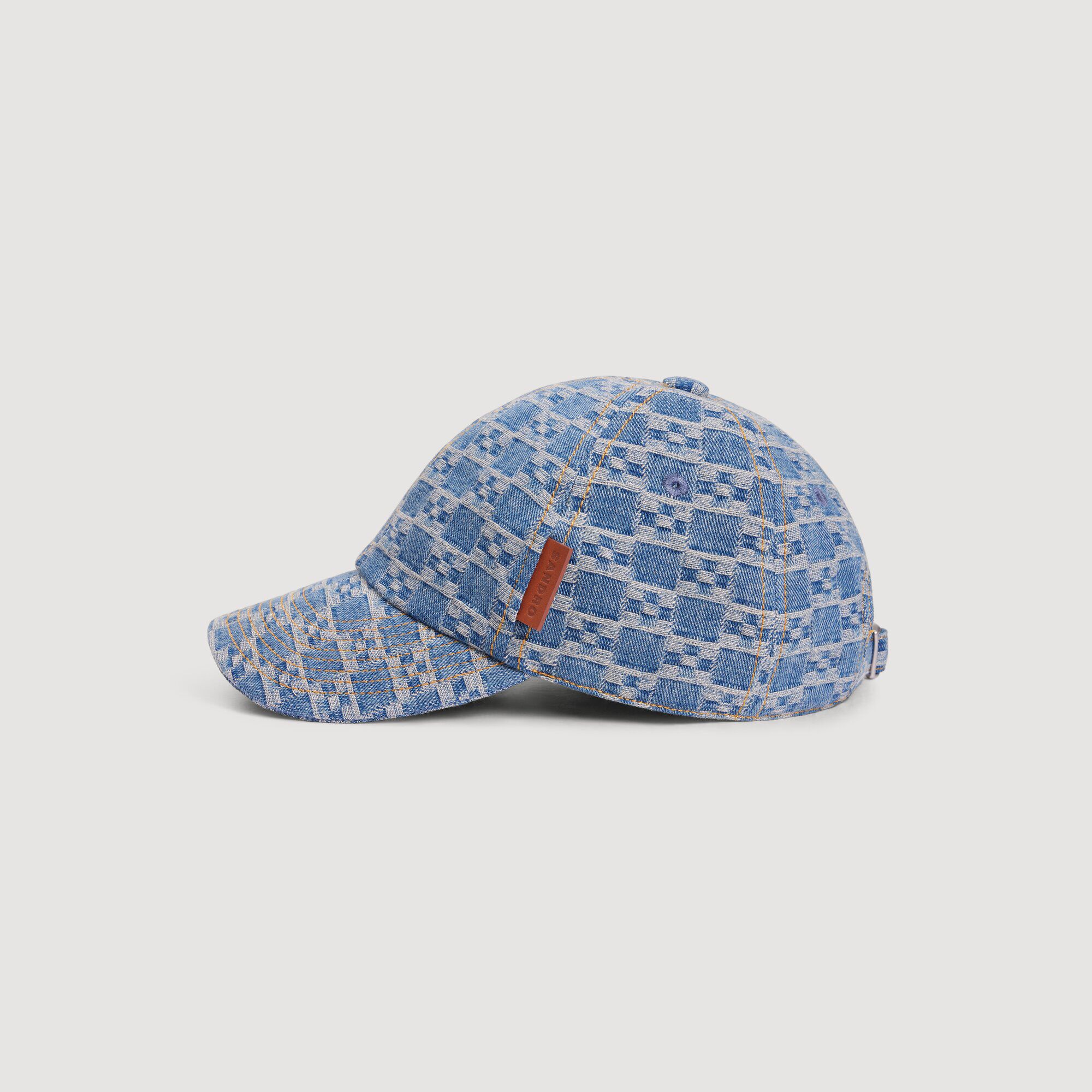 Denim cap with cross motif