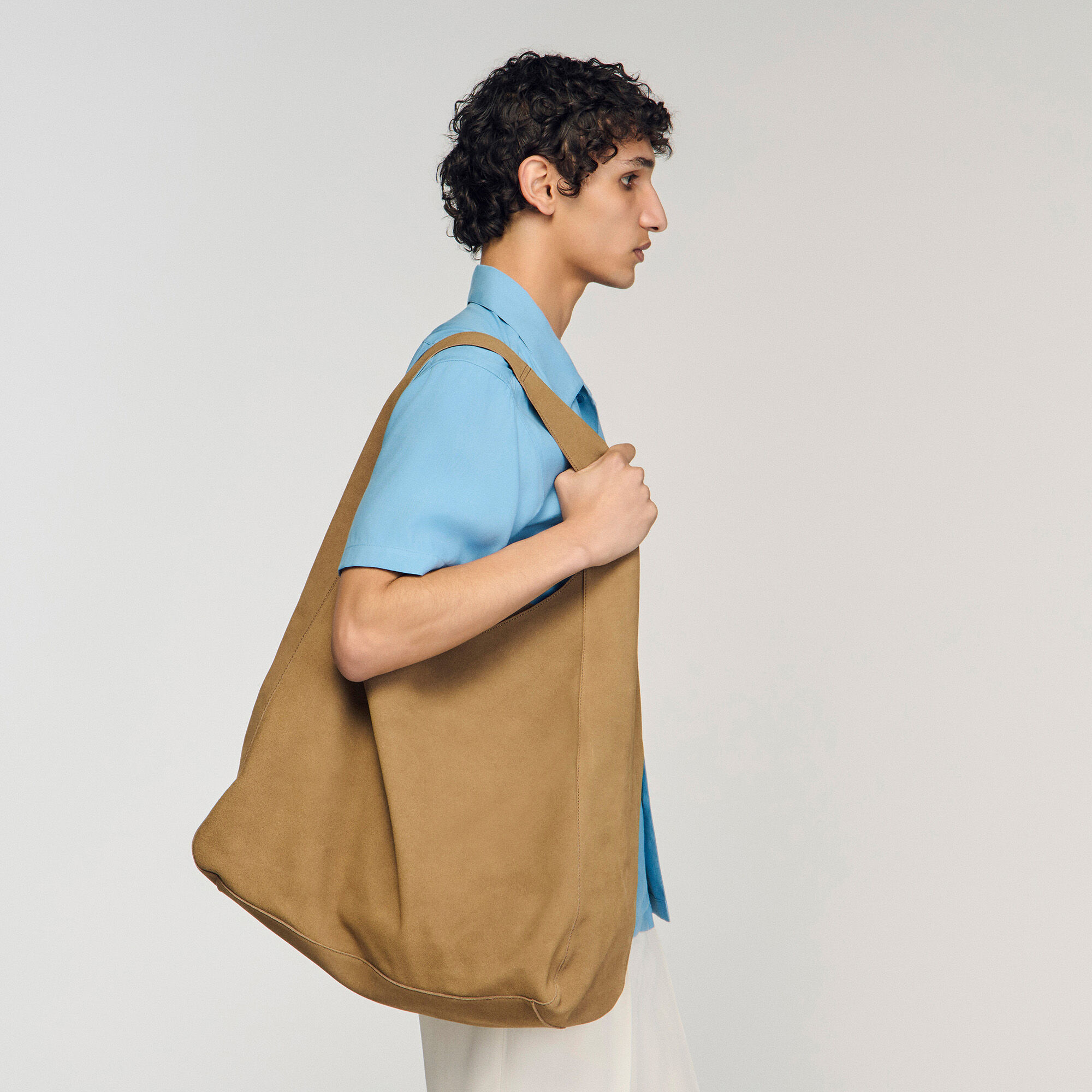Logo split leather hobo bag