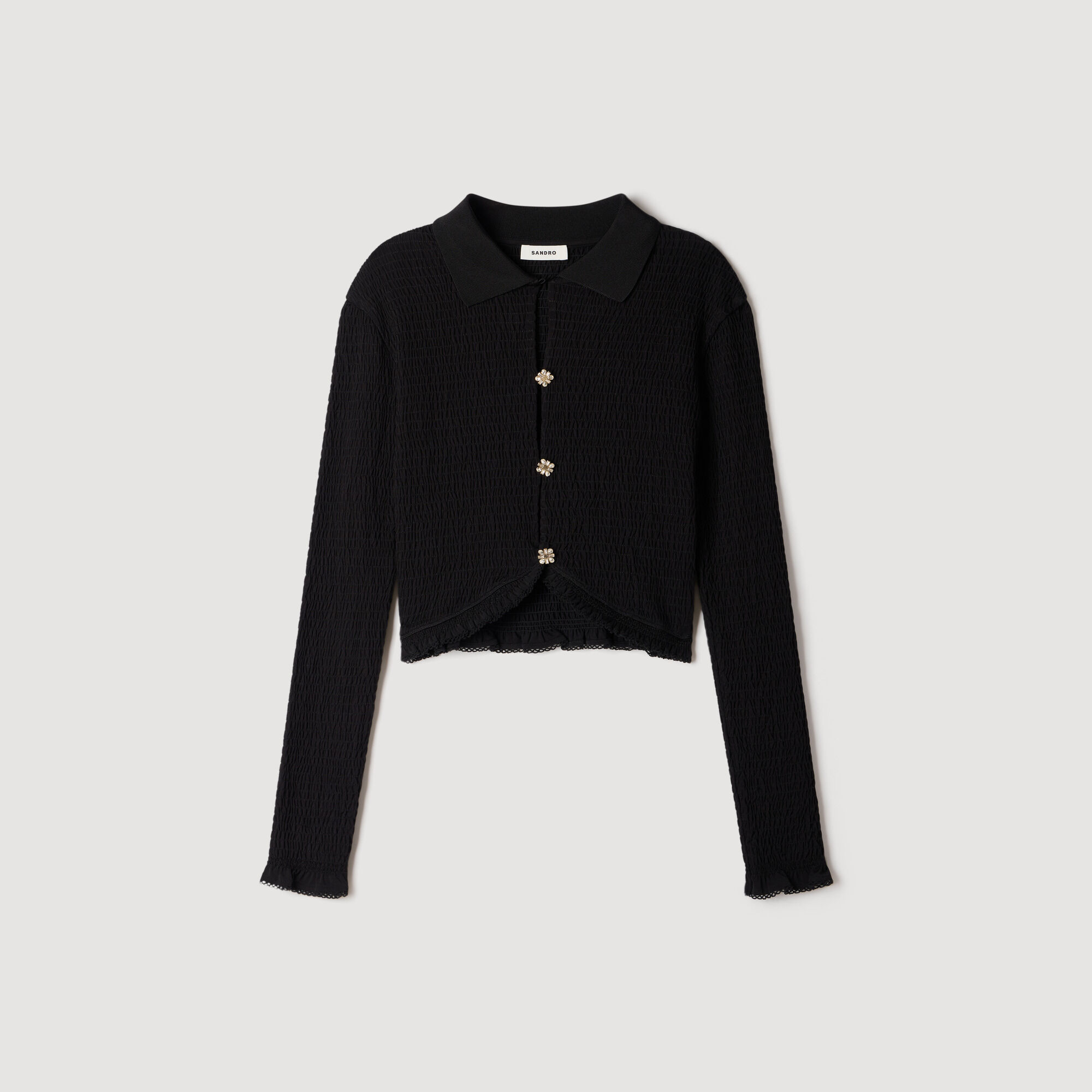 Smocked T-shirt with jewel buttons - Women | Sandro Paris