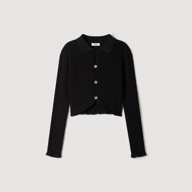 Smocked T-shirt with jewel buttons - Women | Sandro Paris