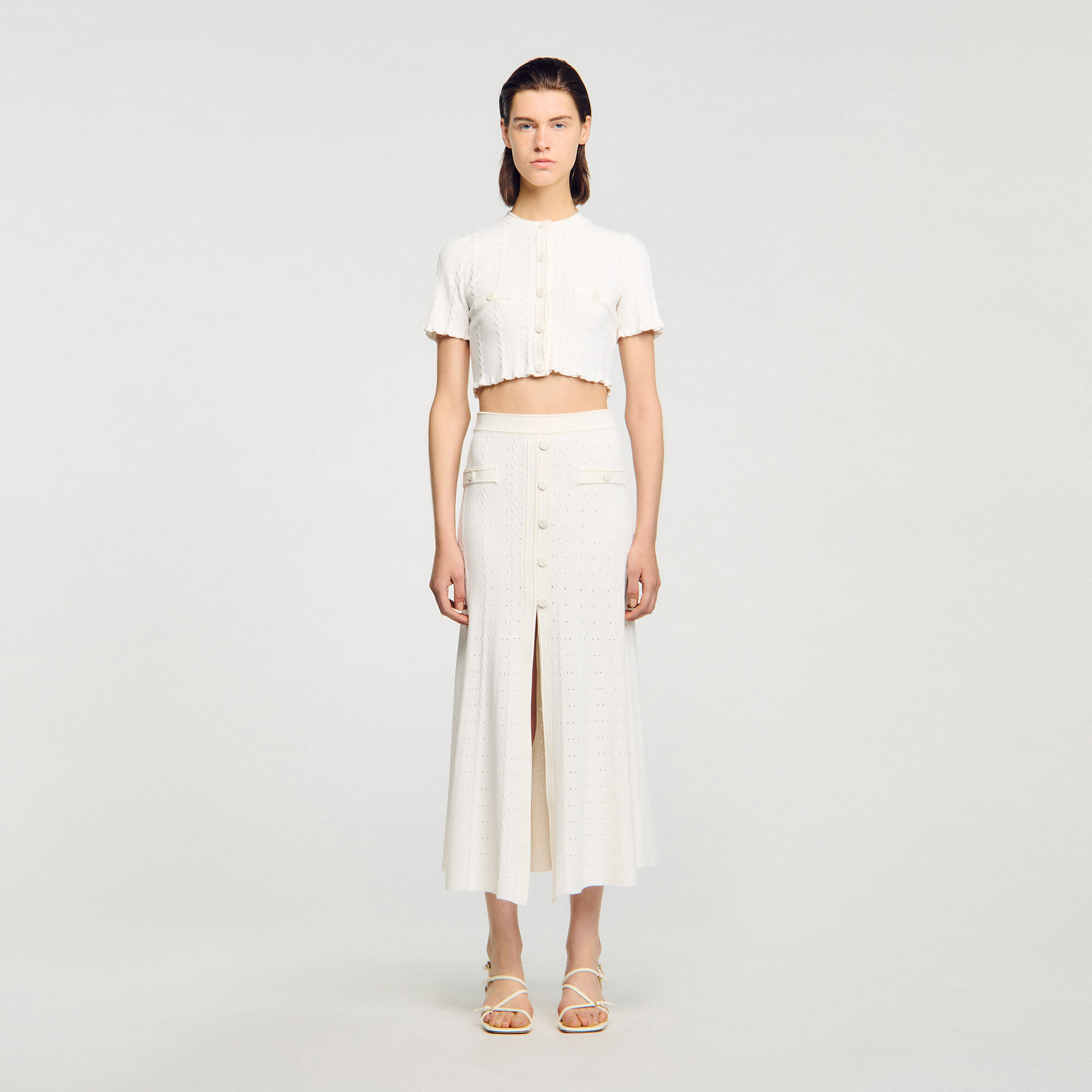 Pointelle knit maxi skirt