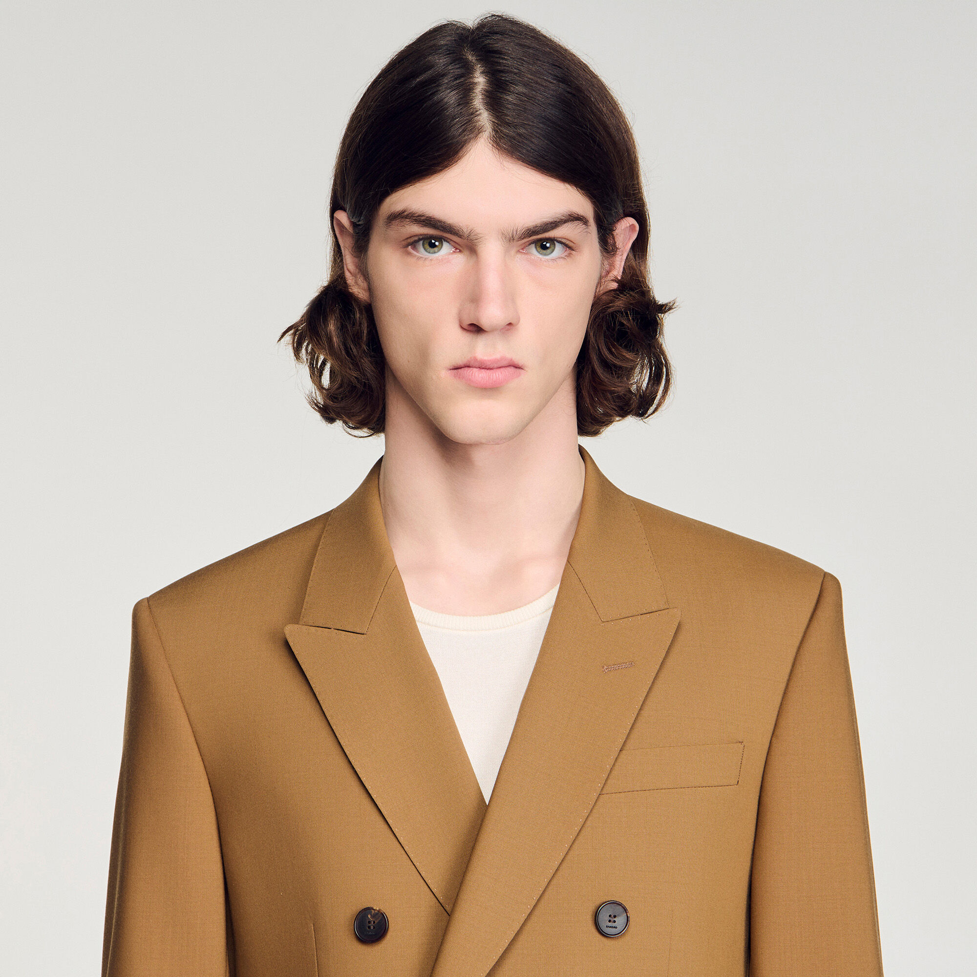 Double-breasted wool suit jacket