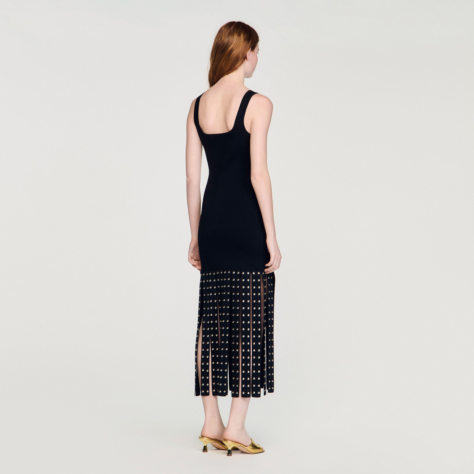 Fringed knit maxi dress